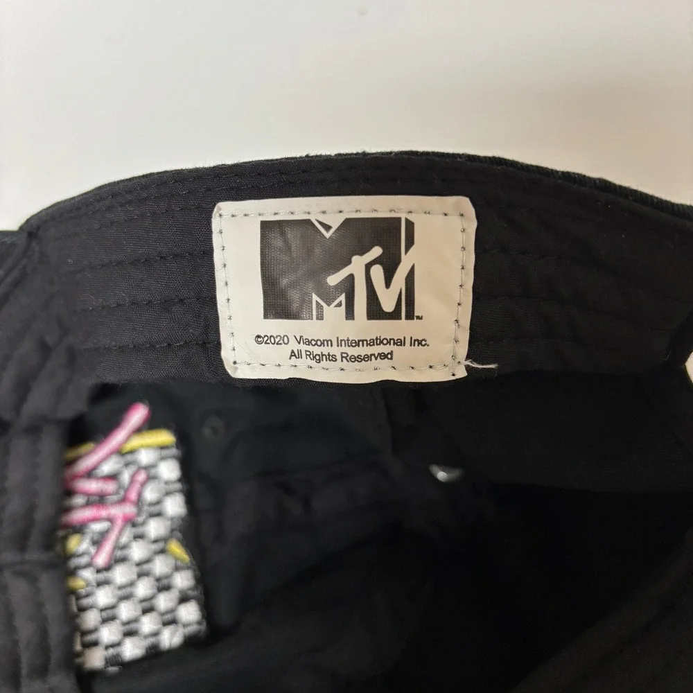 MTV Music Television Black Embroidered Checkerboard Logo Dad Hat Cap OSFM